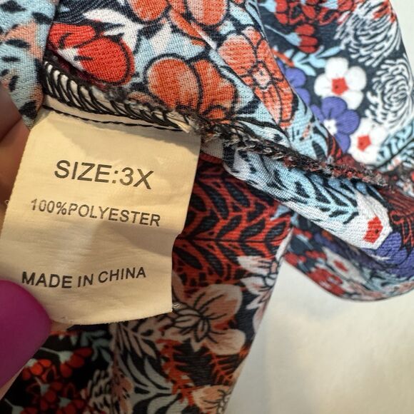 Women’s Plus Size Red White Blue Floral Blouse Tie Front Boho Flutter Sleeves 3X - Picture 3 of 6